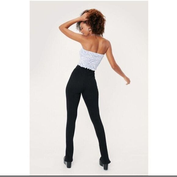 Nasty Gal Leggings  Black Ribbed‎  Split Hem Women's Pants Size US 4 - Picture 2 of 10
